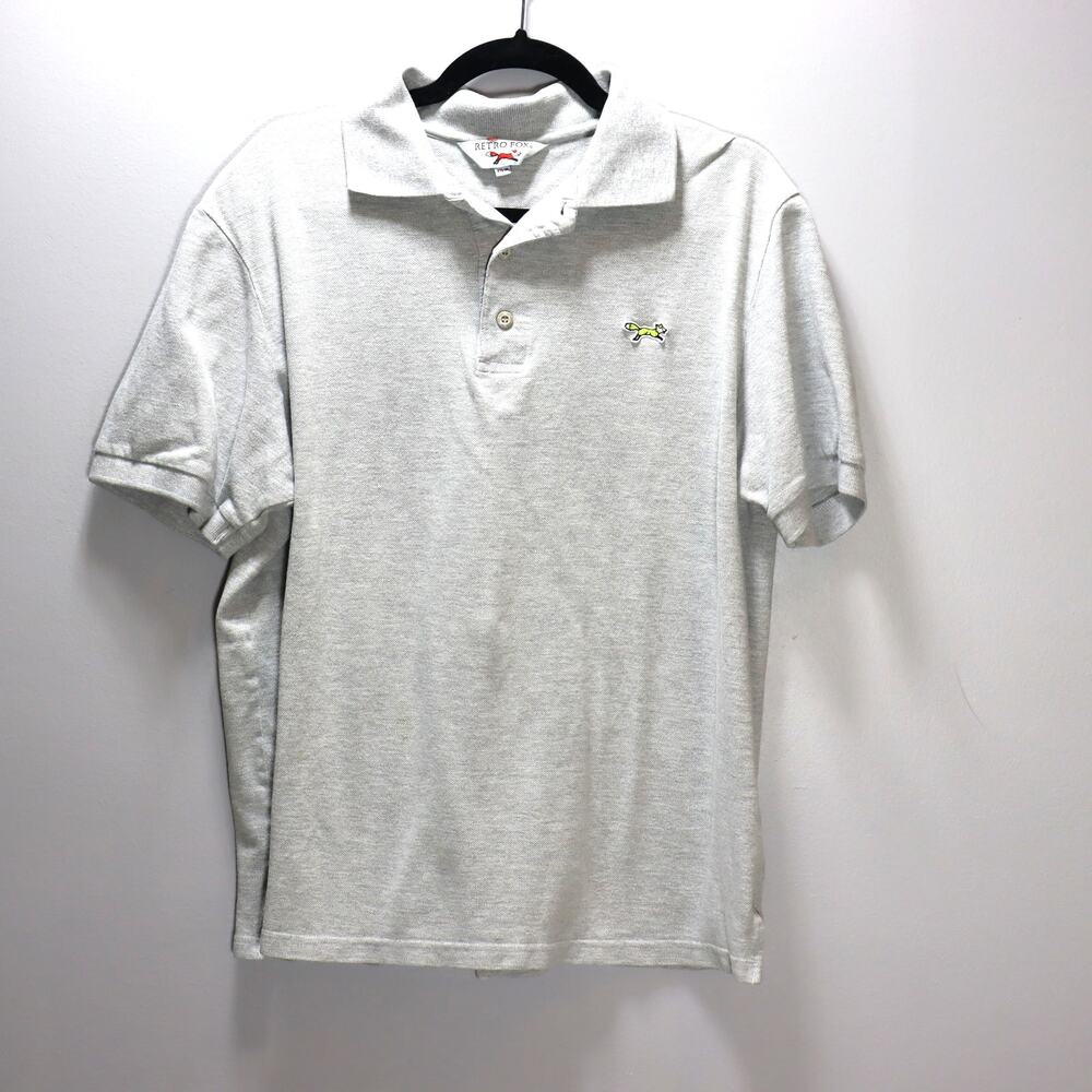Retro Fox Gray Polo Shirt Men’s‎ XL Minimalist Preppy Casual